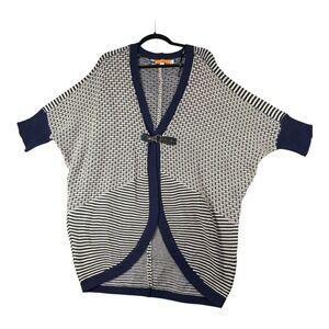 ONE A Knit Cardigan Sweater Navy Blue White Toggle Closure Oversized L
